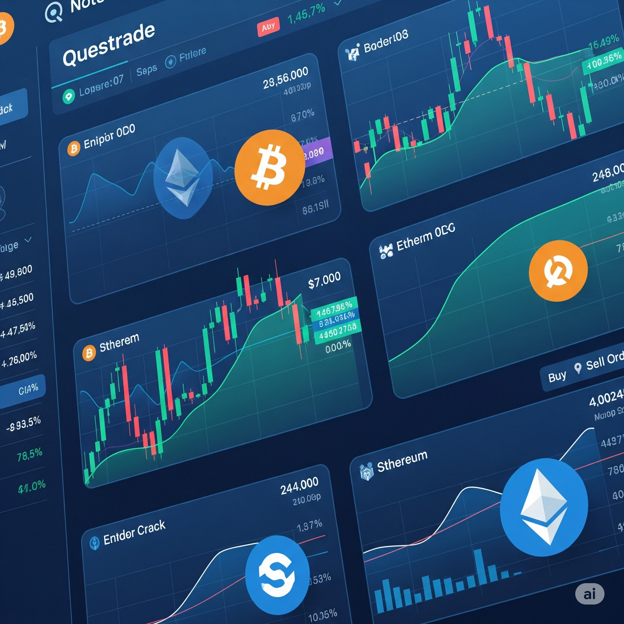 Icons of different industries (healthcare, logistics, finance) connected by a blockchain
